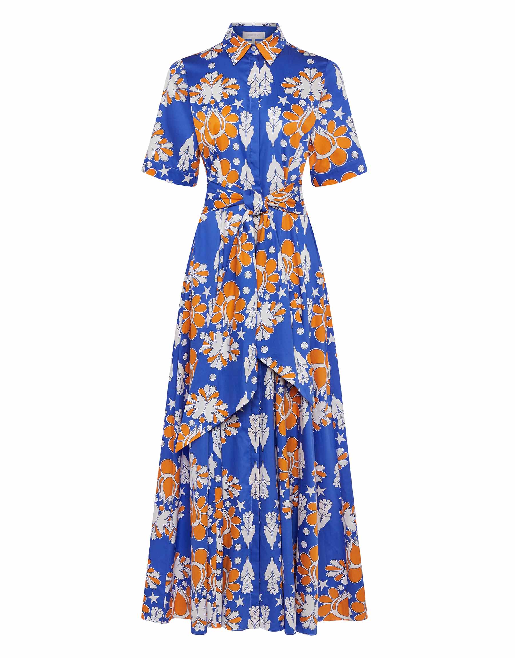 Posie Cotton Maxi Dress in Geo Flower Blue