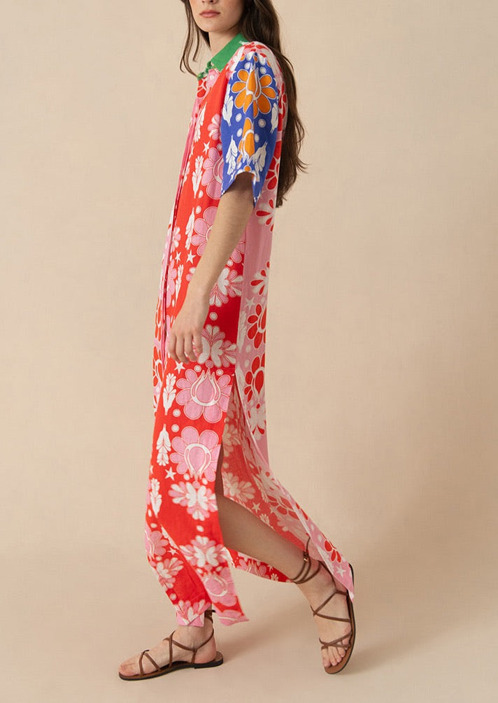 Penny Linen Midi Dress in Geo Flower Multi