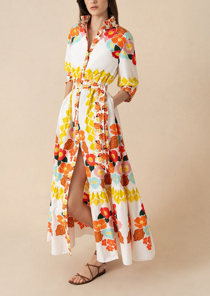 Marni Midi Dress in Astro Flowers White