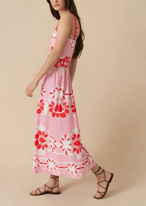 Ninet Cotton Midi Dress in Geo Flower Pink