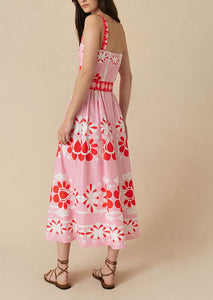 Ninet Cotton Midi Dress in Geo Flower Pink