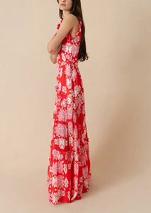 Tatiana Crepe Maxi Dress in Geo Flower Red