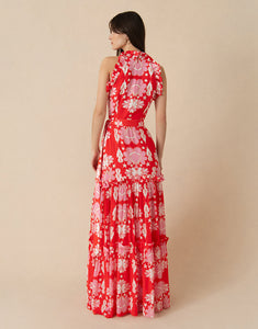 Tatiana Crepe Maxi Dress in Geo Flower Red