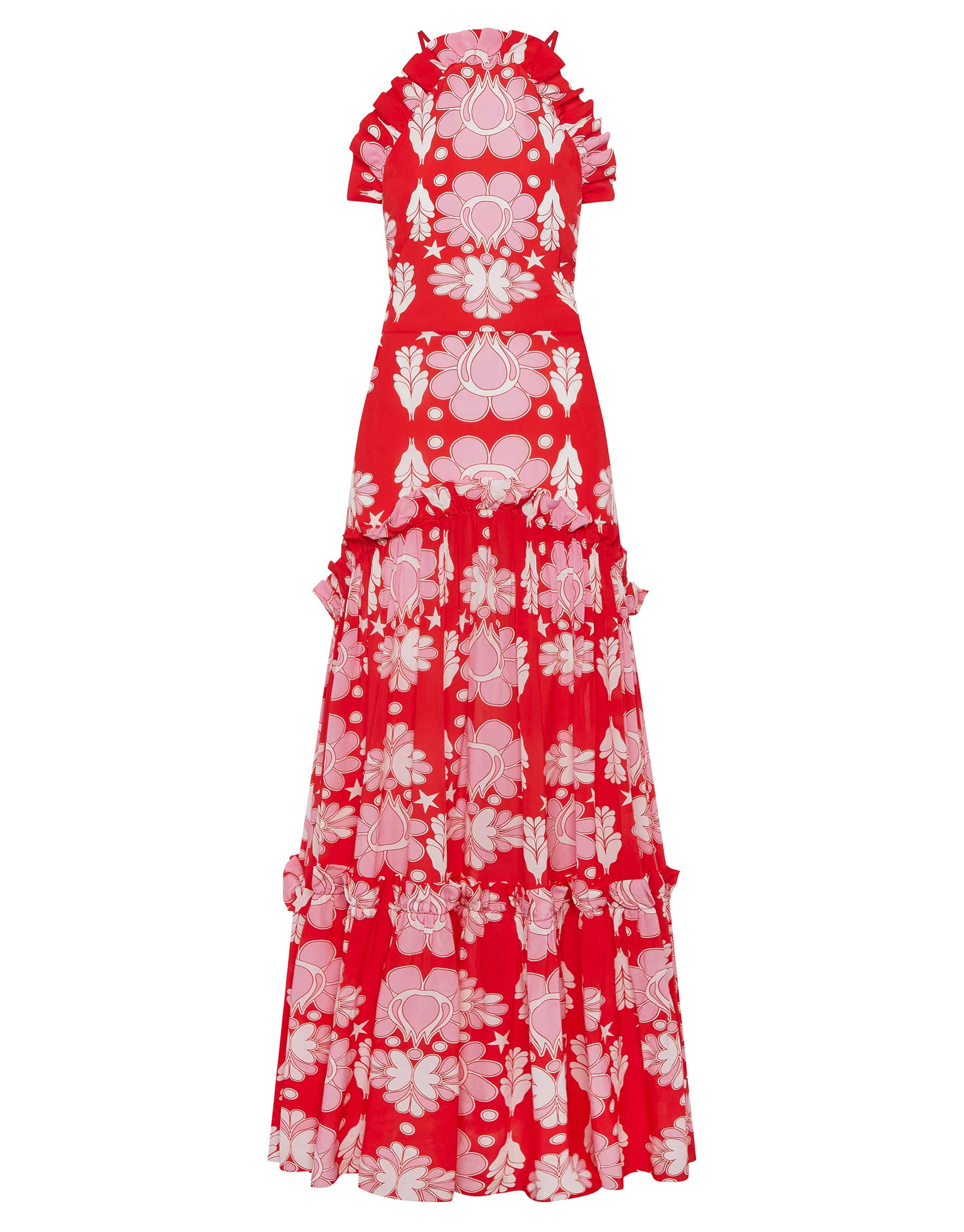 Tatiana Crepe Maxi Dress in Geo Flower Red