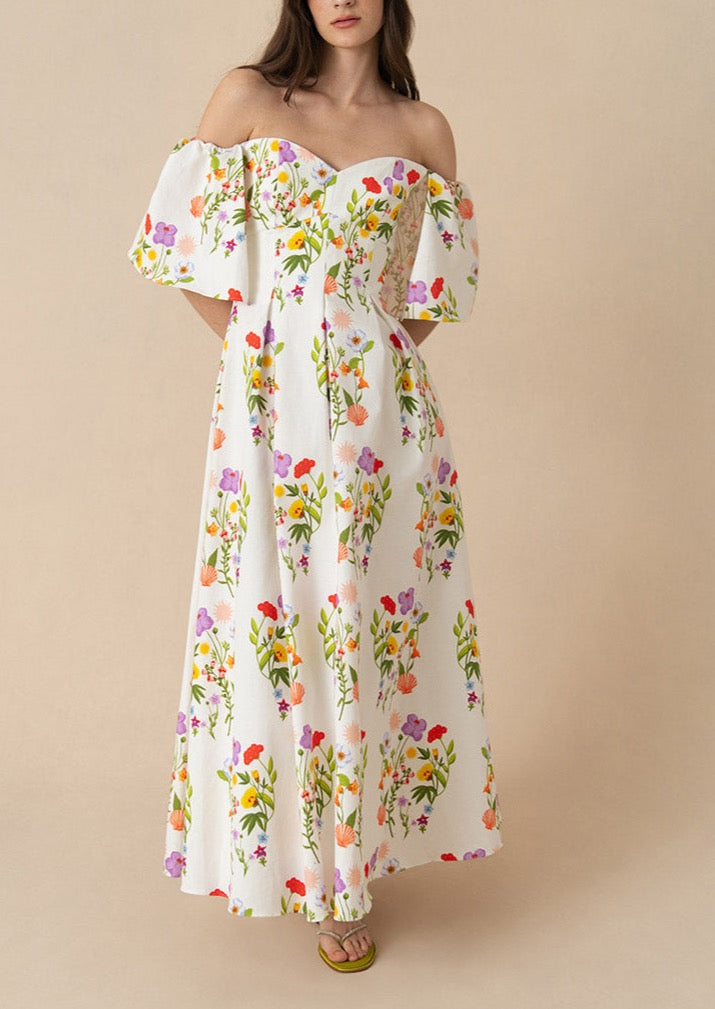 Gracie Pique Maxi Dress in Terrazo Flower White