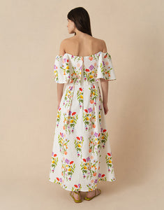 Gracie Pique Maxi Dress in Terrazo Flower White