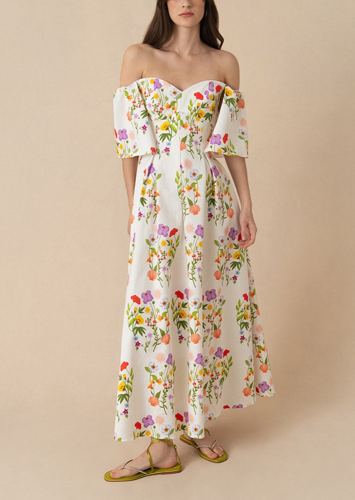 Gracie Pique Maxi Dress in Terrazo Flower White