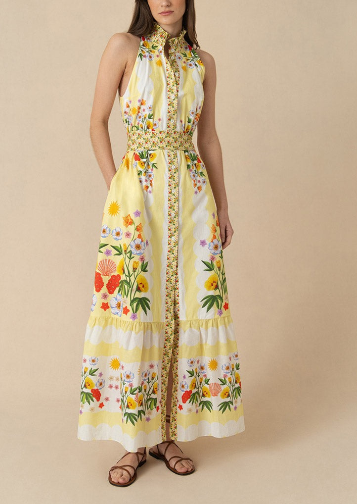 Biba Cotton Maxi Dress in Terrazo Yellow