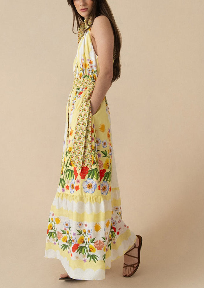 Biba Cotton Maxi Dress in Terrazo Yellow