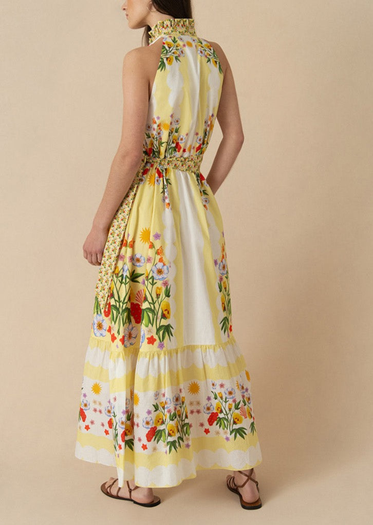 Biba Cotton Maxi Dress in Terrazo Yellow