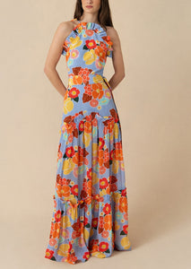 Tatiana Crepe Maxi Dress in Astro Flower Blue