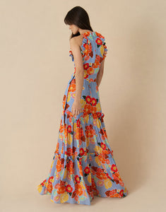 Tatiana Crepe Maxi Dress in Astro Flower Blue