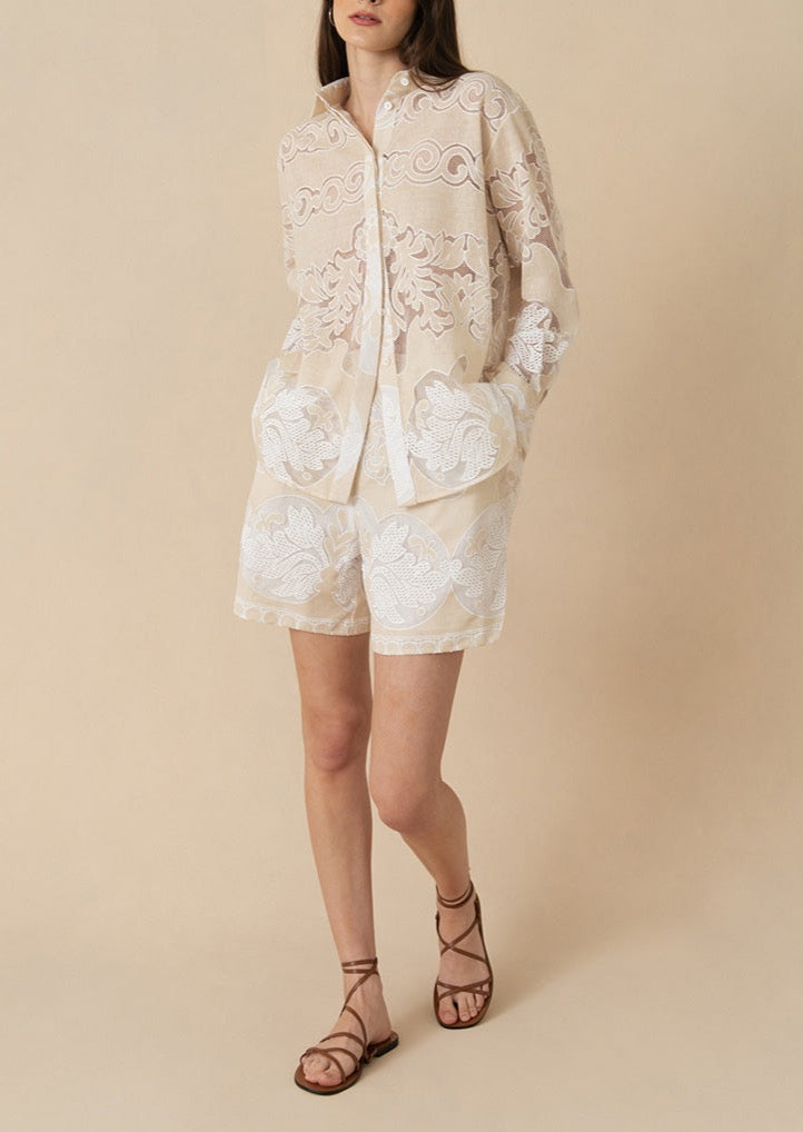 Nova Raschel Shirt in Beige / White Lace