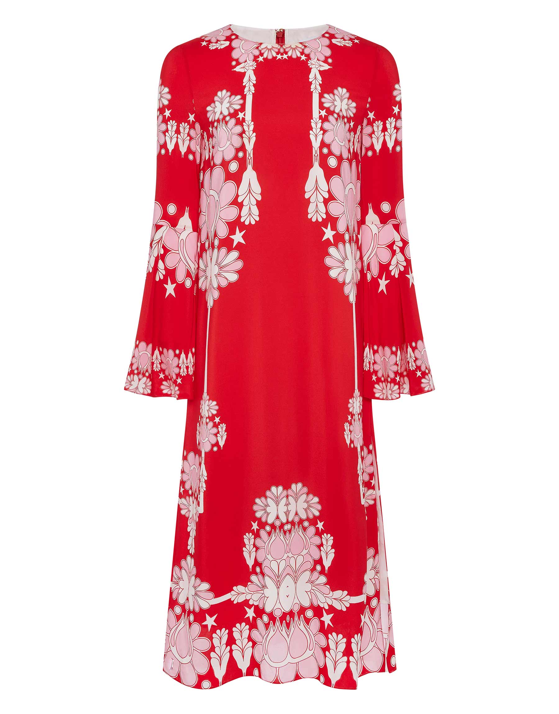 Astoria Crepe Midi Dress in Geo Flower Red