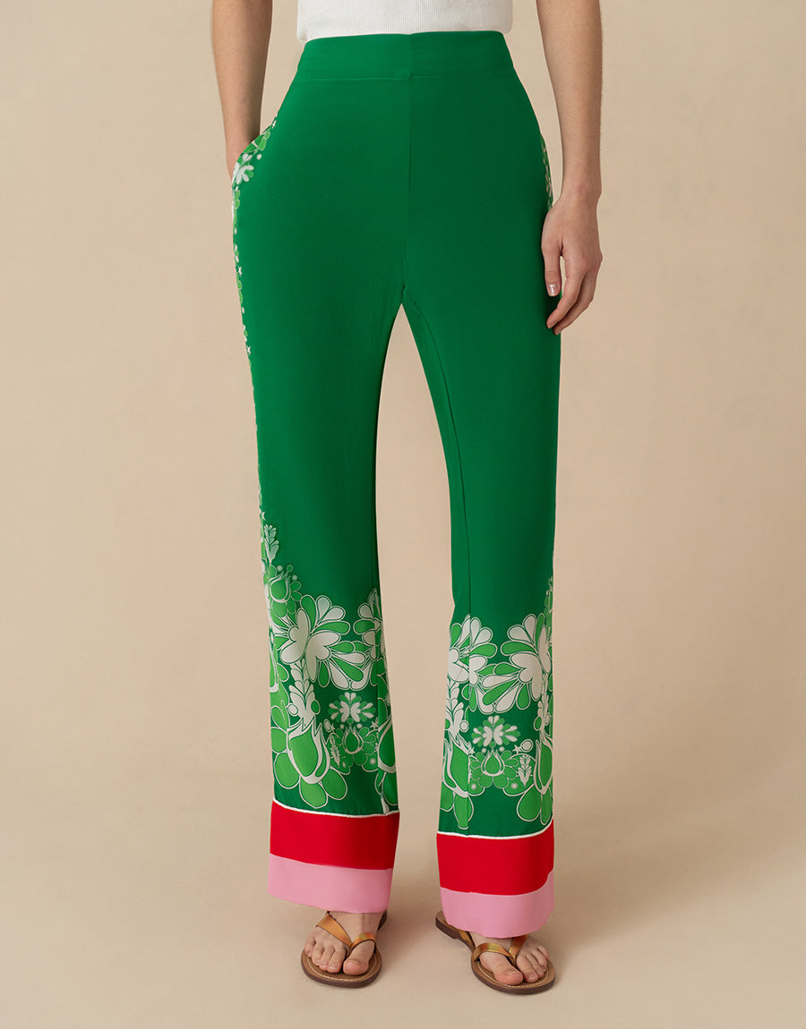 Havana Crepe Trouser in Geo Flower Green