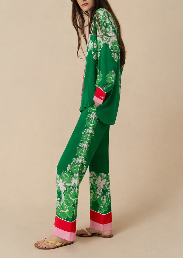 Havana Crepe Trouser in Geo Flower Green