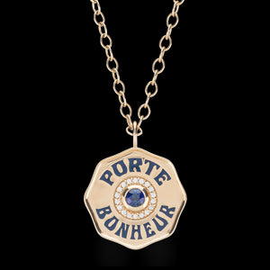 Large Enamel Porte Bonheur Necklace with Diamond Halo