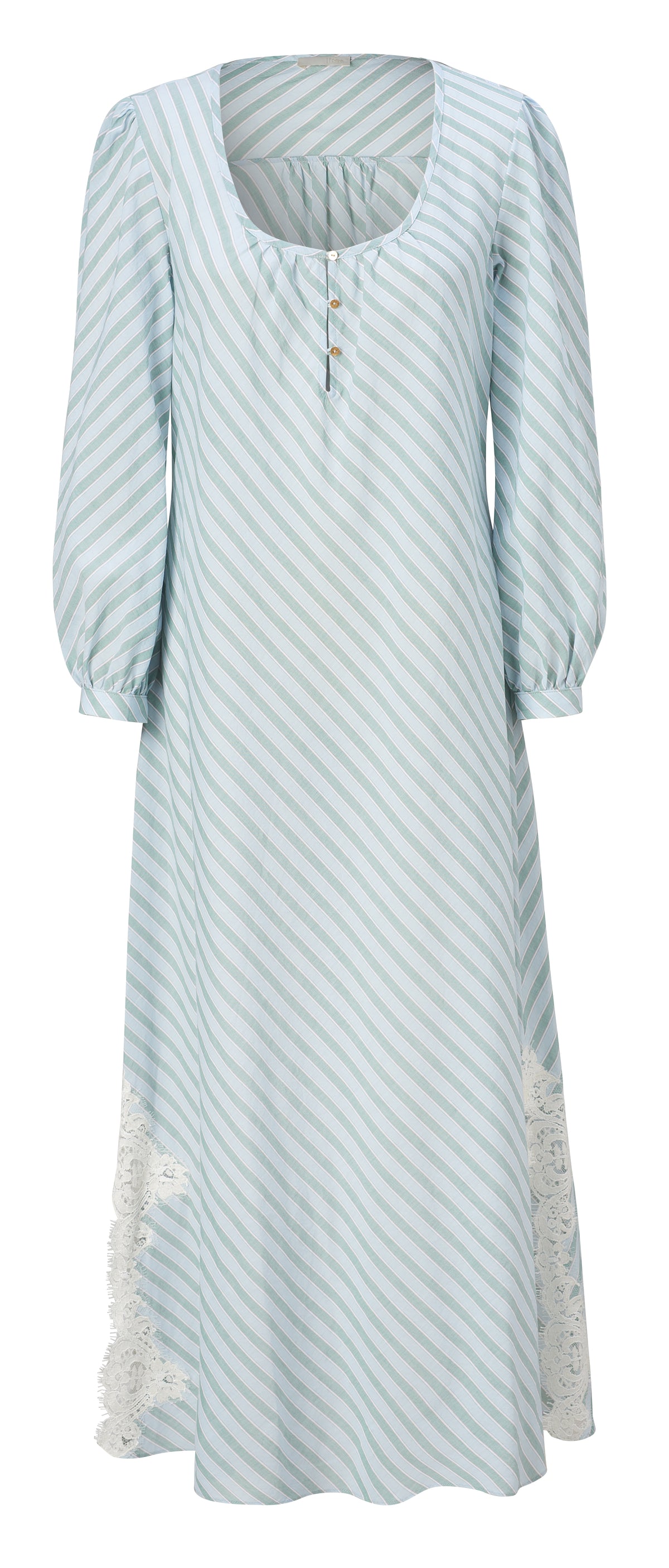 Bast Long Green Stripe Cotton Sleep Shirt