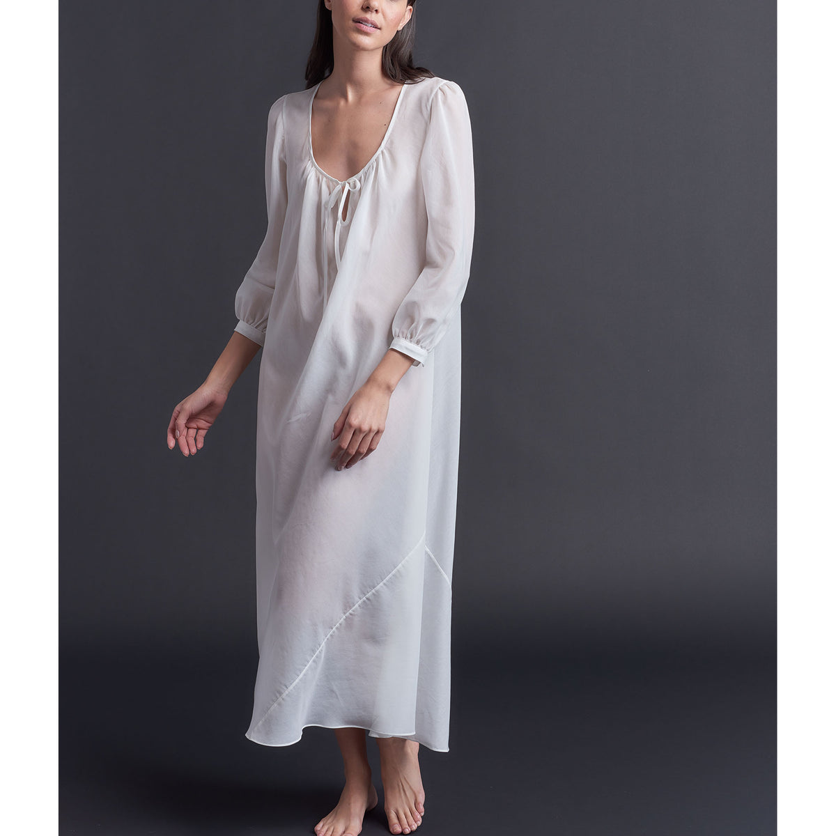 Bast Long Pearl Silk Cotton Sleep Shirt