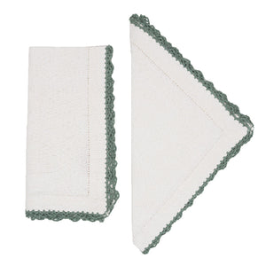 Beatrice Napkins in White and Green, Set of 2