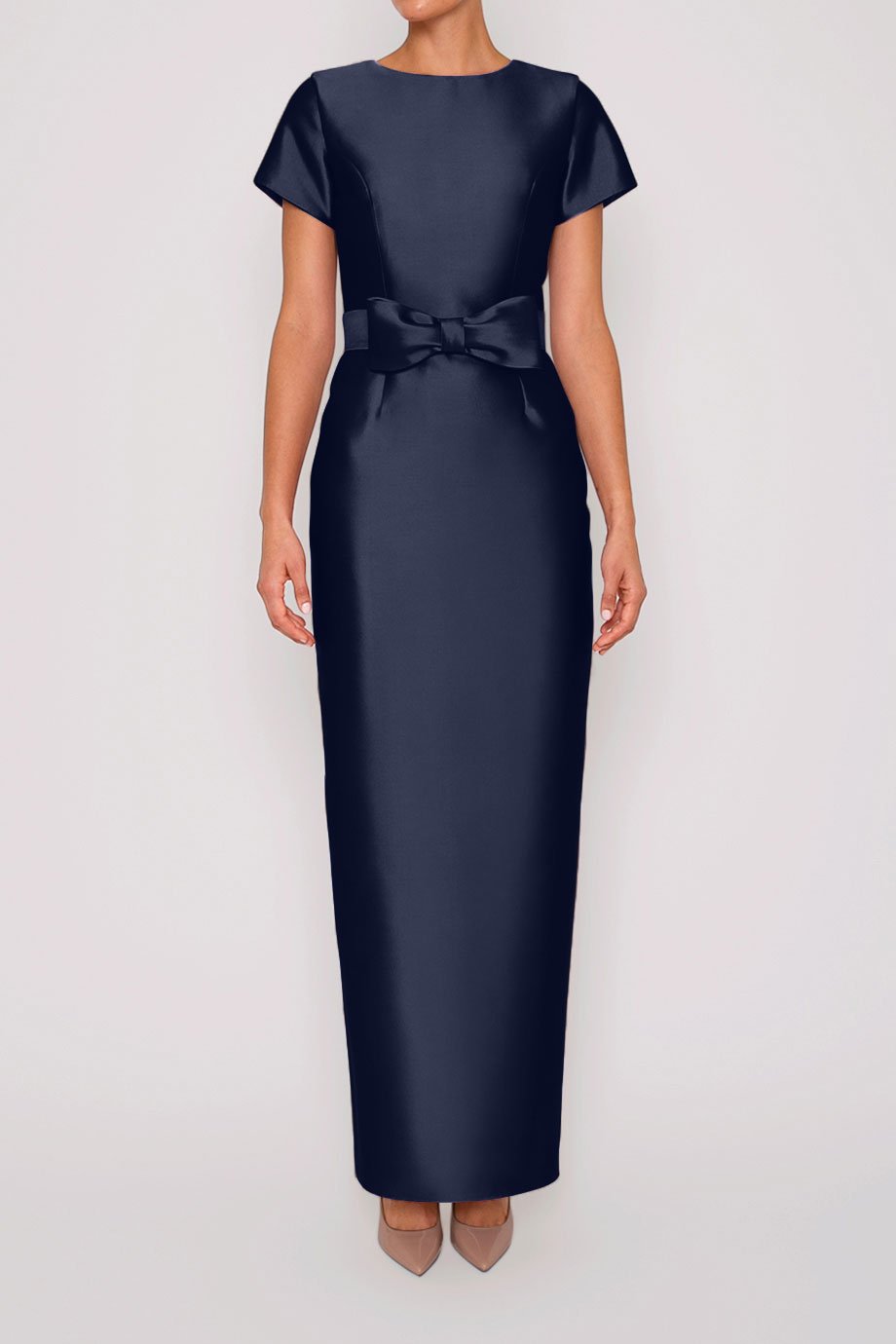 Bella Silk and Wool Column Gown with Removable Bow Belt