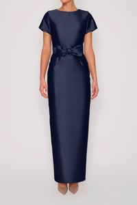 Bella Silk and Wool Column Gown with Removable Bow Belt