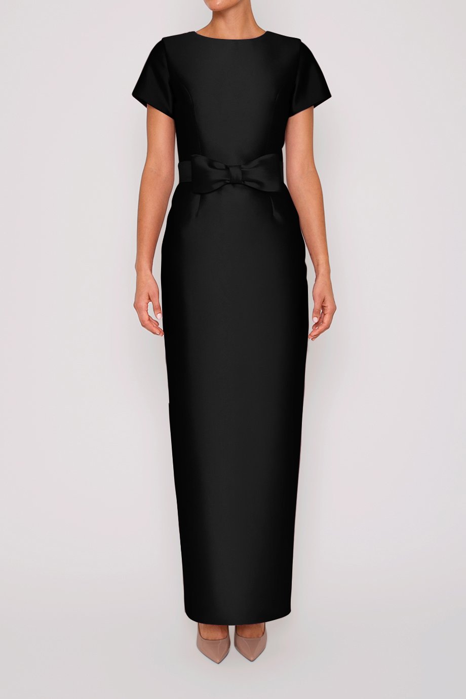 Bella Silk and Wool Column Gown with Removable Bow Belt