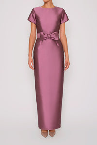 Bella Silk and Wool Column Gown with Removable Bow Belt