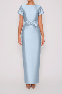 Bella Silk and Wool Column Gown with Removable Bow Belt