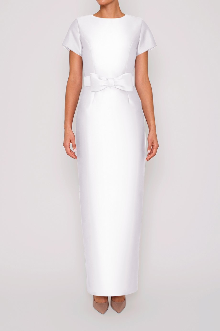 Bella Silk and Wool Column Gown with Removable Bow Belt