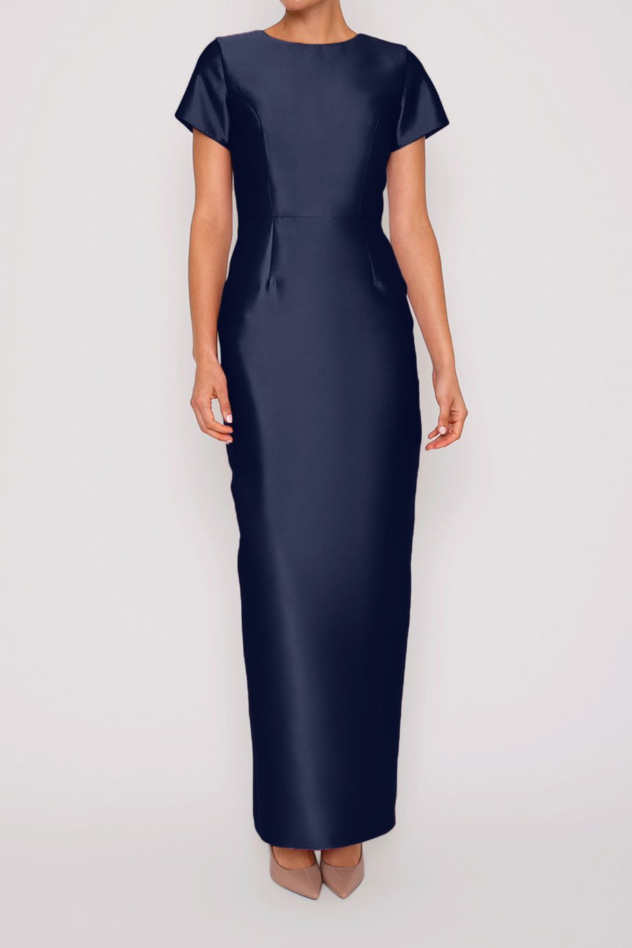 Bella Silk and Wool Column Gown with Removable Bow Belt