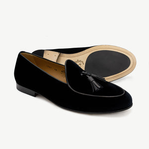 Men's Black Velvet Loafer with Black Tassel