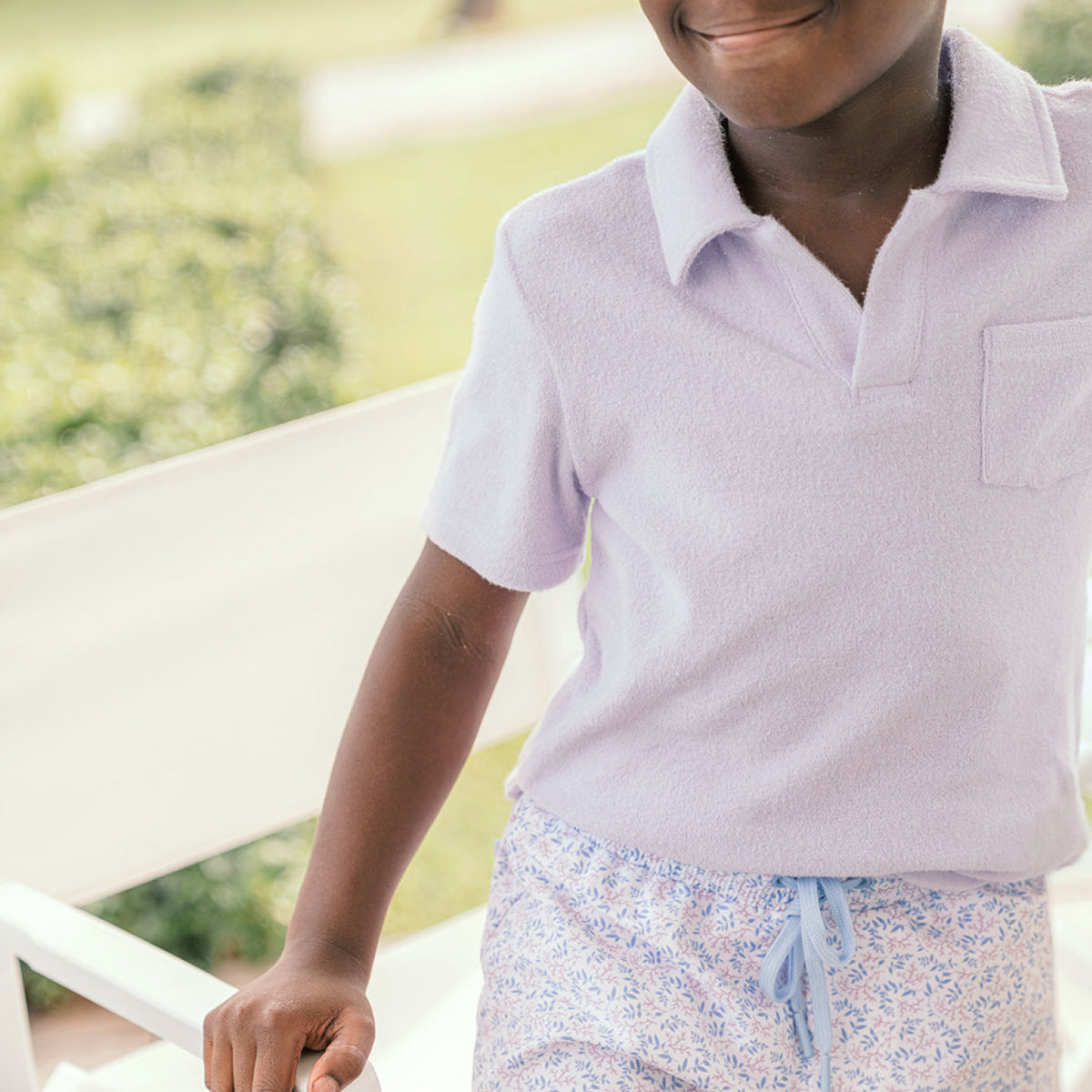 Boys Bay Lavender French Terry Polo Shirt