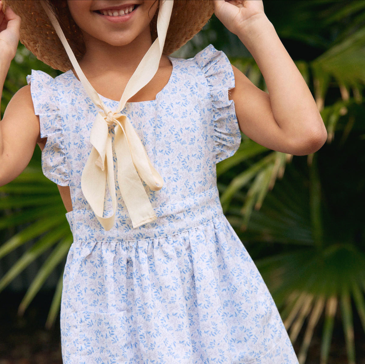 Girls Briland Blue Botanic Pinafore Dress