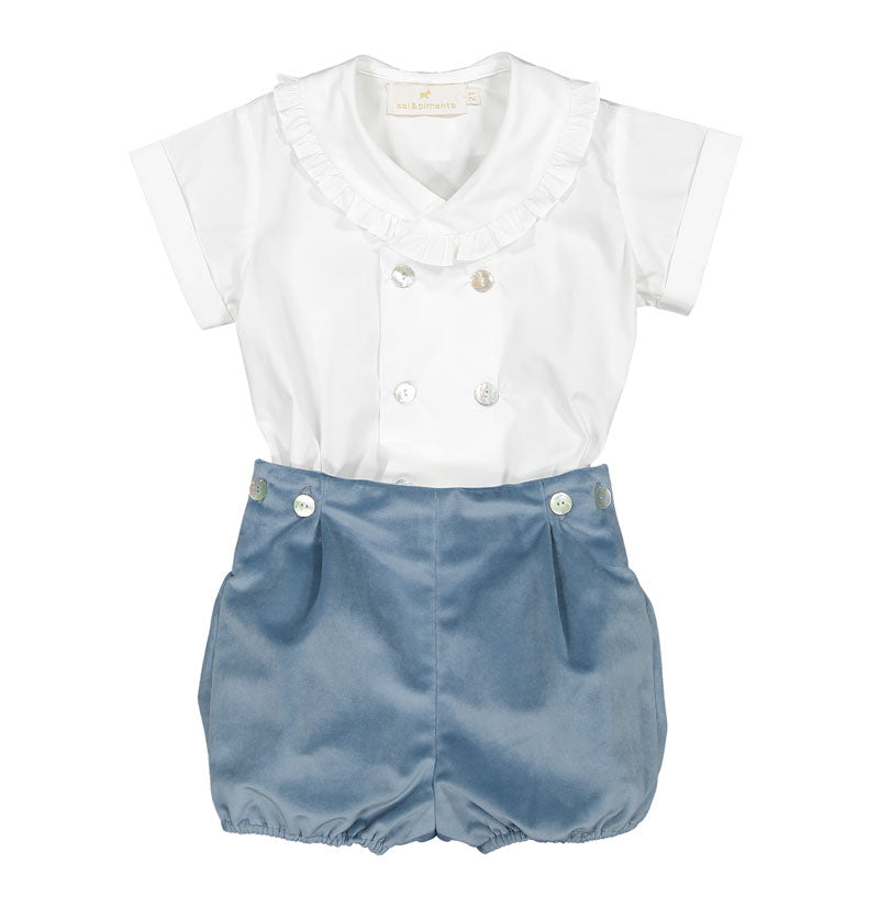 Dusty Blue Velvet Baby Set