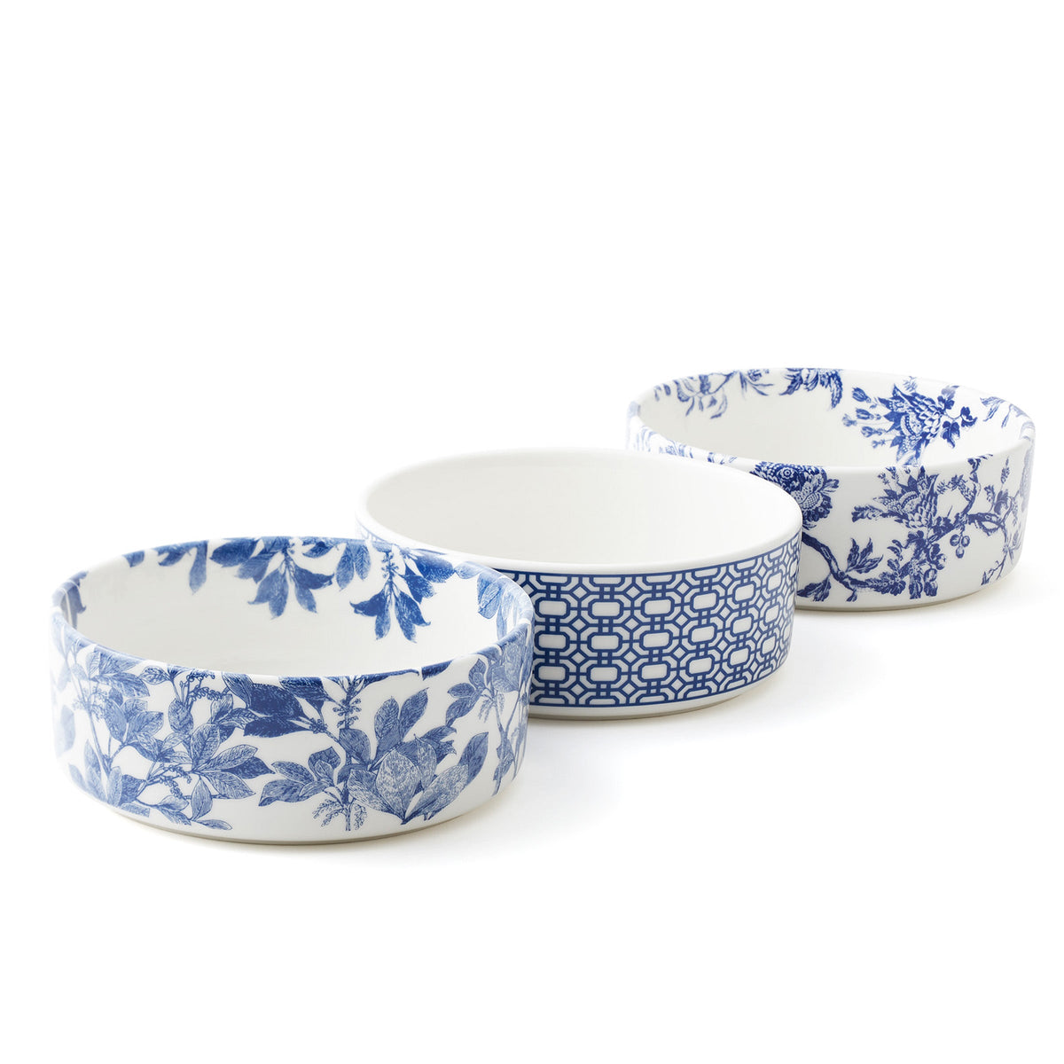 Botanicals - Arbor, Newport Garden Gate and Arcadia Medium Pet Bowls. Premium porcelain from Caskata.