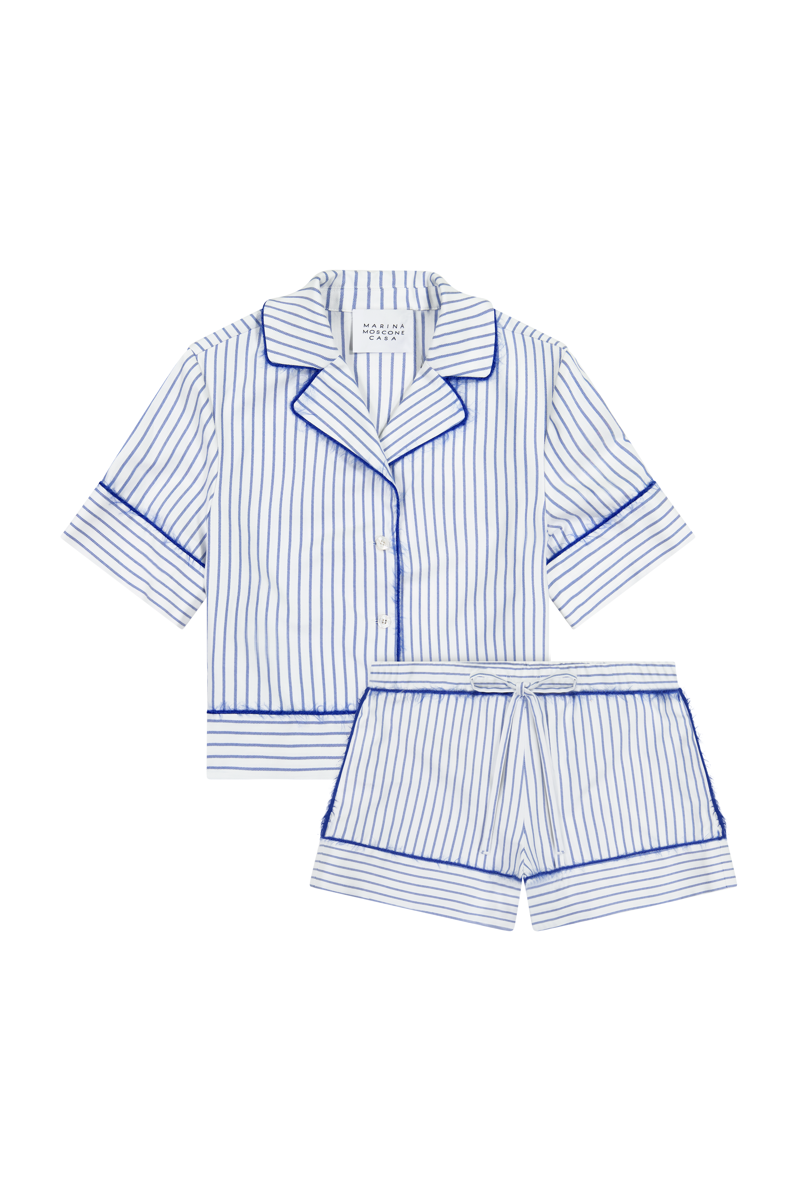 Cotton Pajama Set in White & Blue