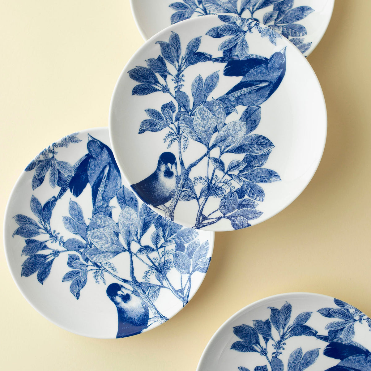 Blue Arbor Birds Canapé Plates Boxed Set/4 - Caskata