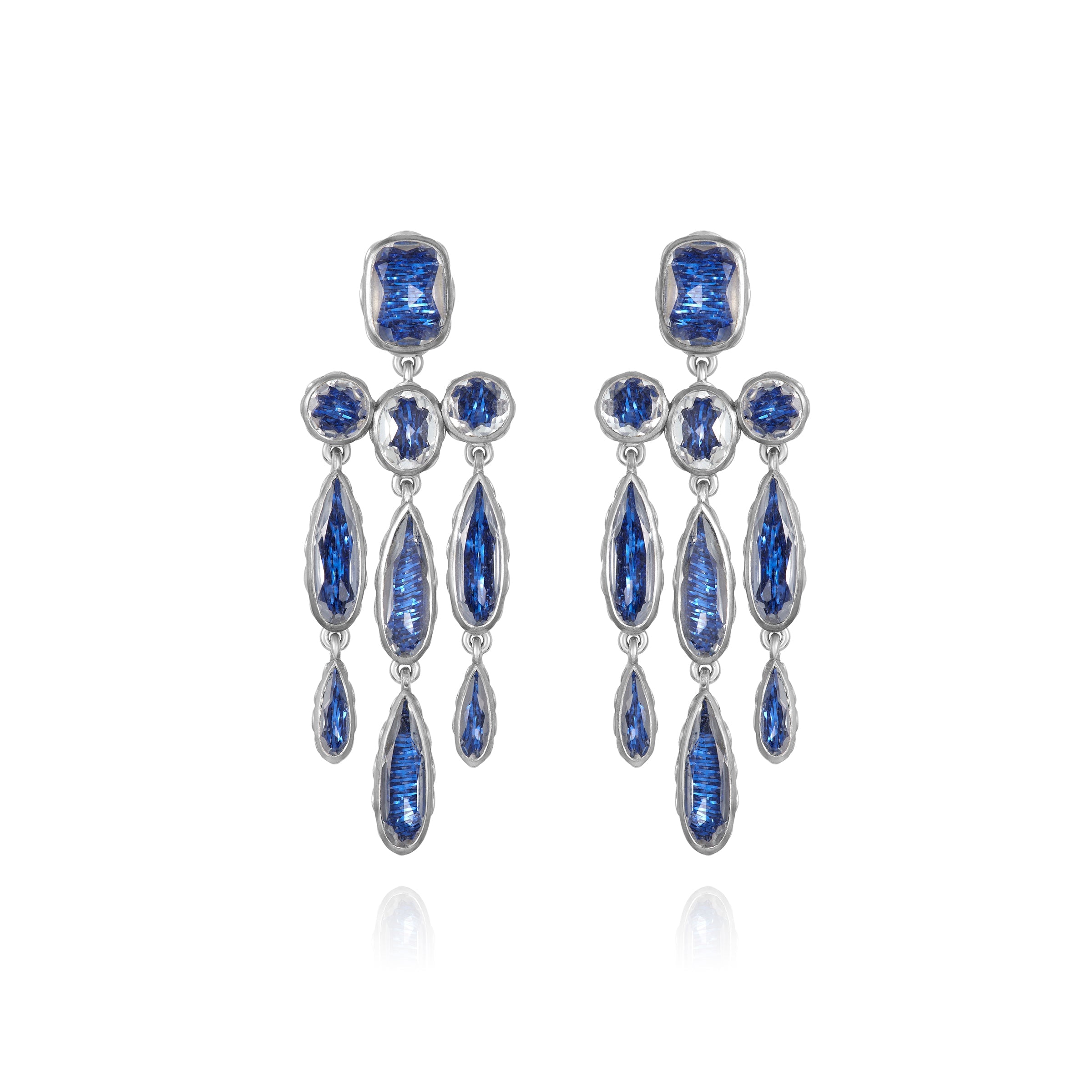 L&H Bride Long Girandole Earrings in Midnight Blue