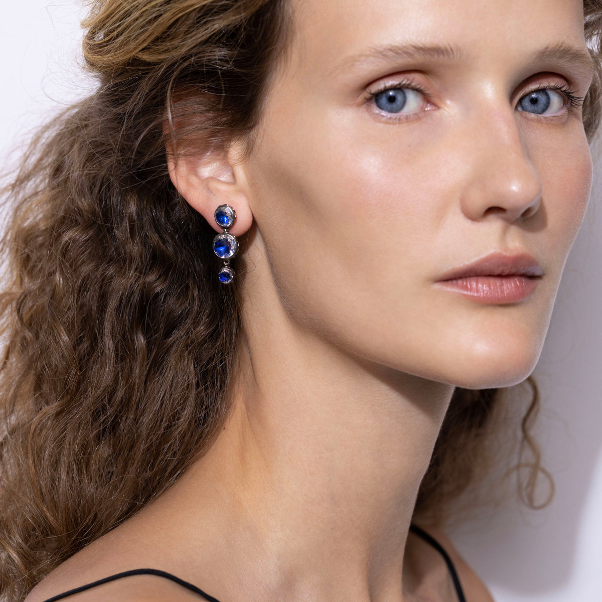 Catherine Round 3-Drop Earrings in Indigo