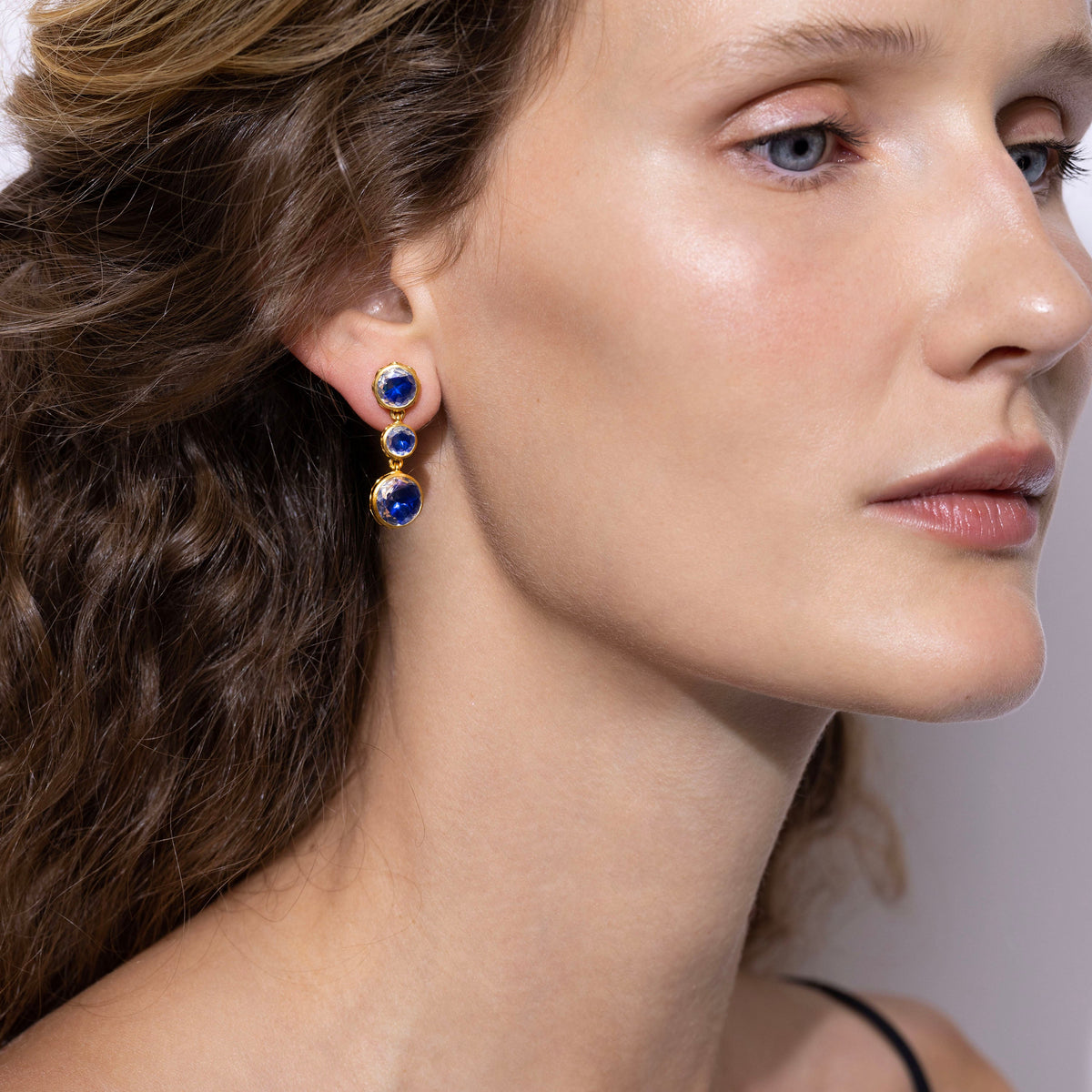 Catherine Round 3-Drop Earrings in Indigo