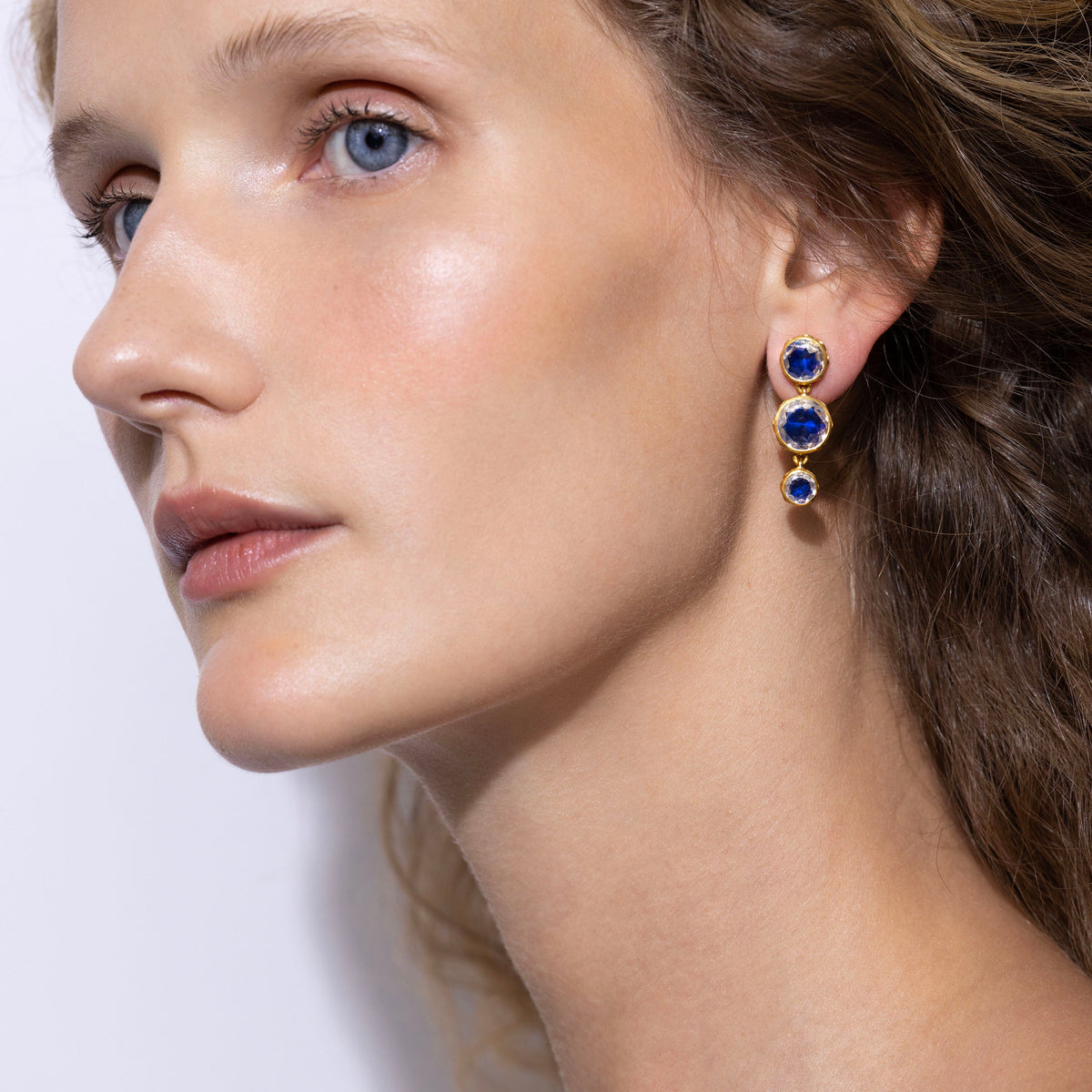 Catherine Round 3-Drop Earrings in Indigo