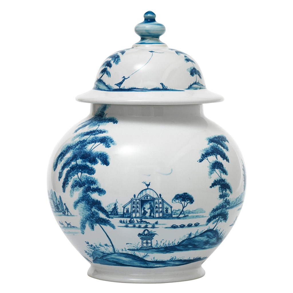 Country Estate Delft Blue 10" Lidded Ginger Jar Garden Follies