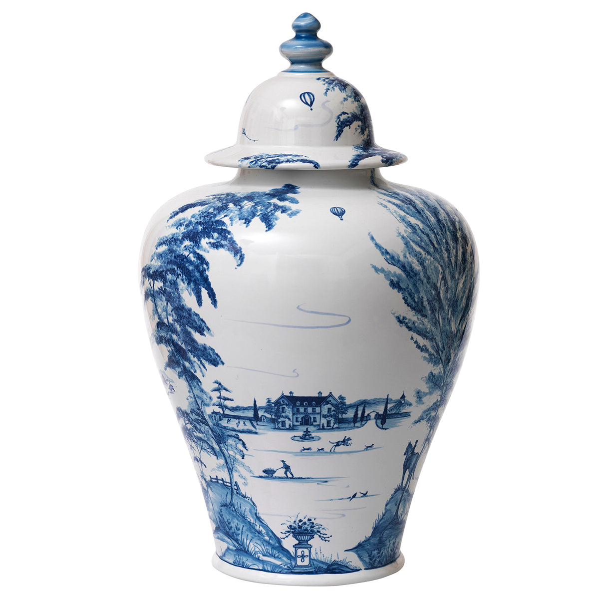 Country Estate Delft Blue 17" Lidded Ginger Jar Estate Grounds