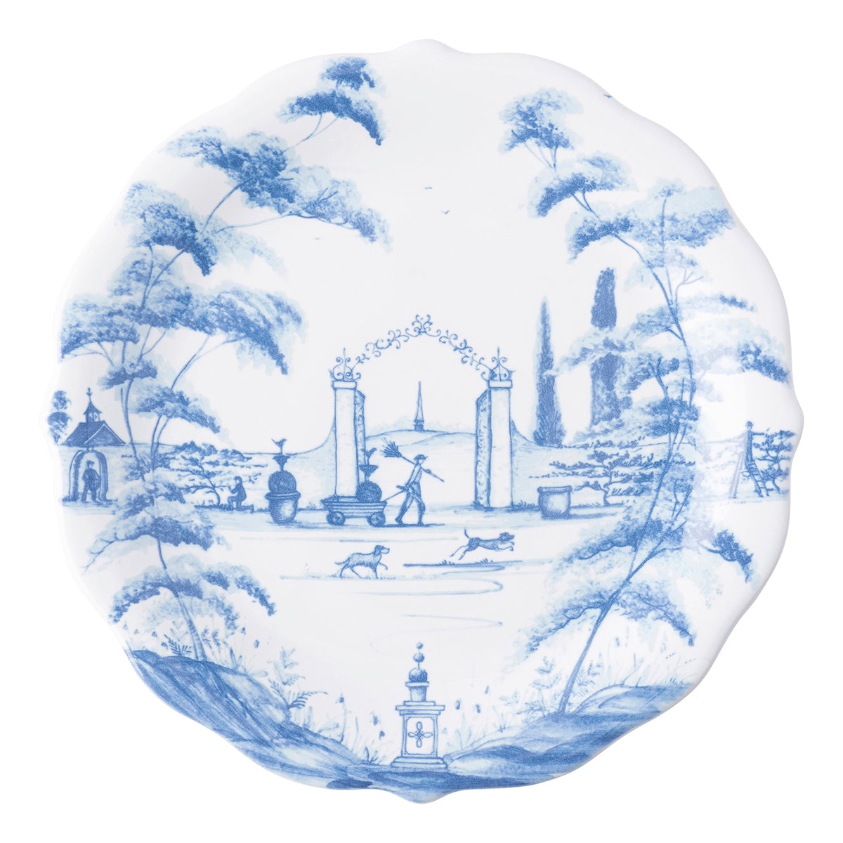 Country Estate Delft Blue Party Plates Spring Gardening Scenes, Set of 4