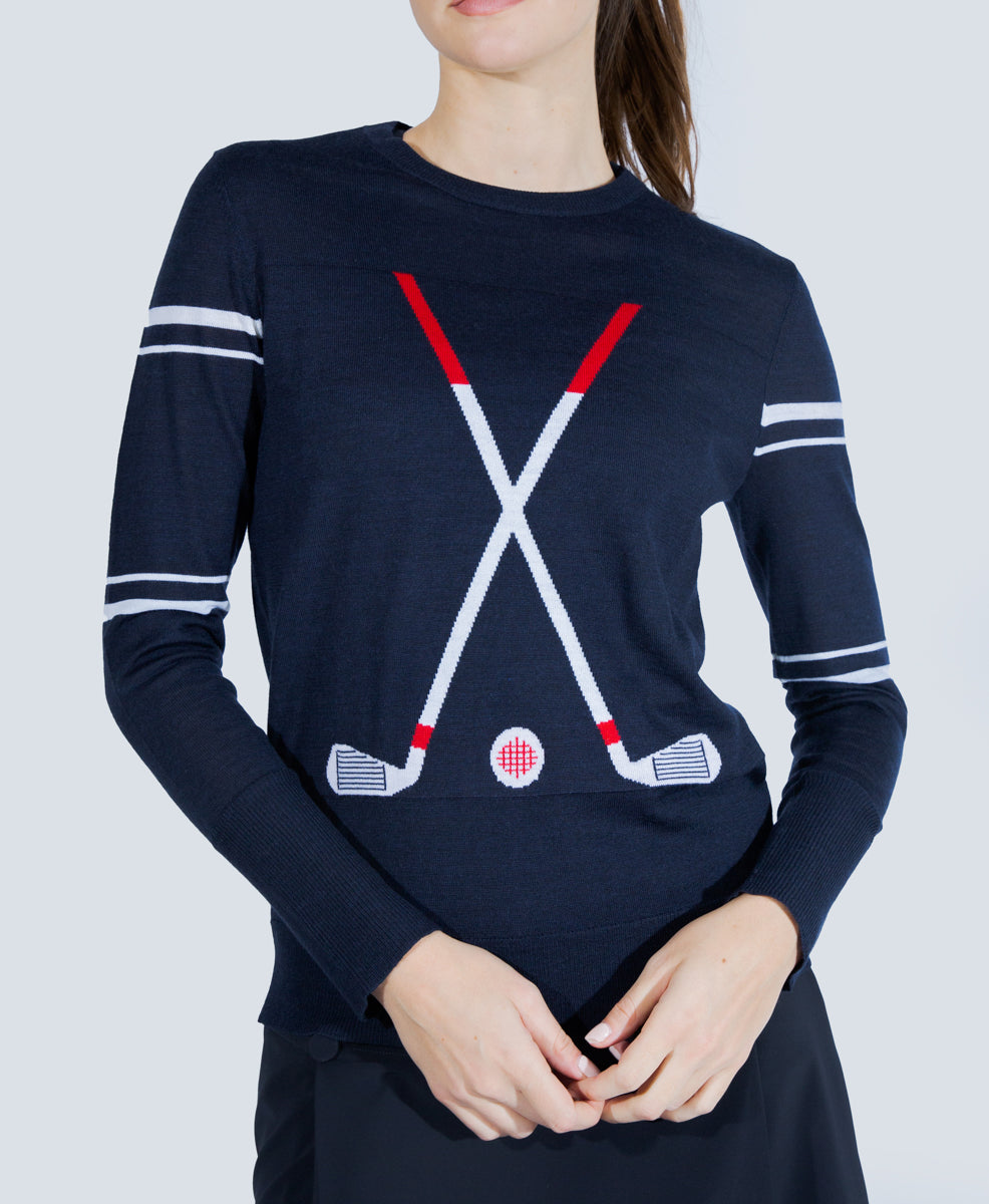 The Club Sweater in Navy Stripe