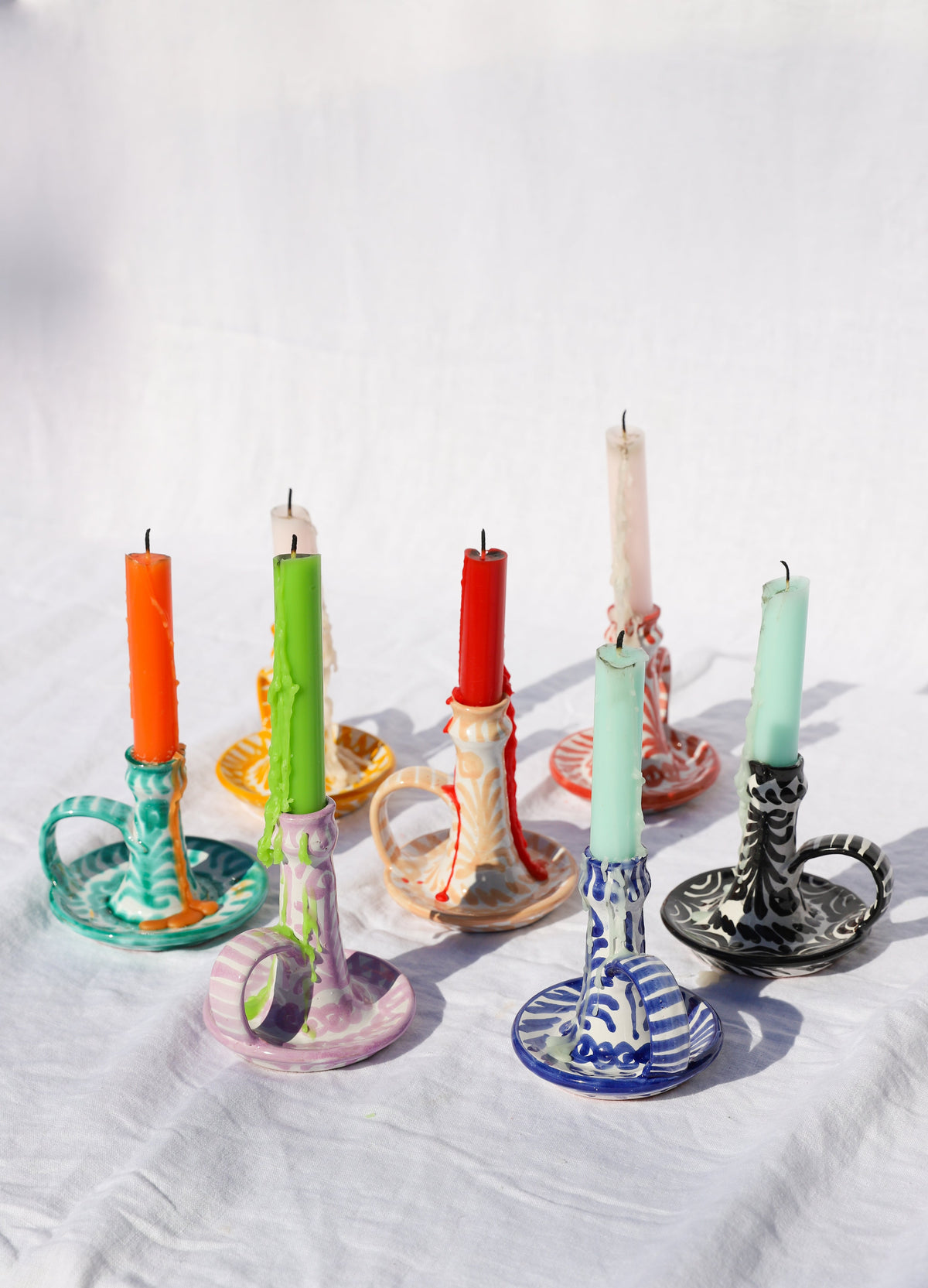 Casa Verde Candlestick with Hand-Painted Designs