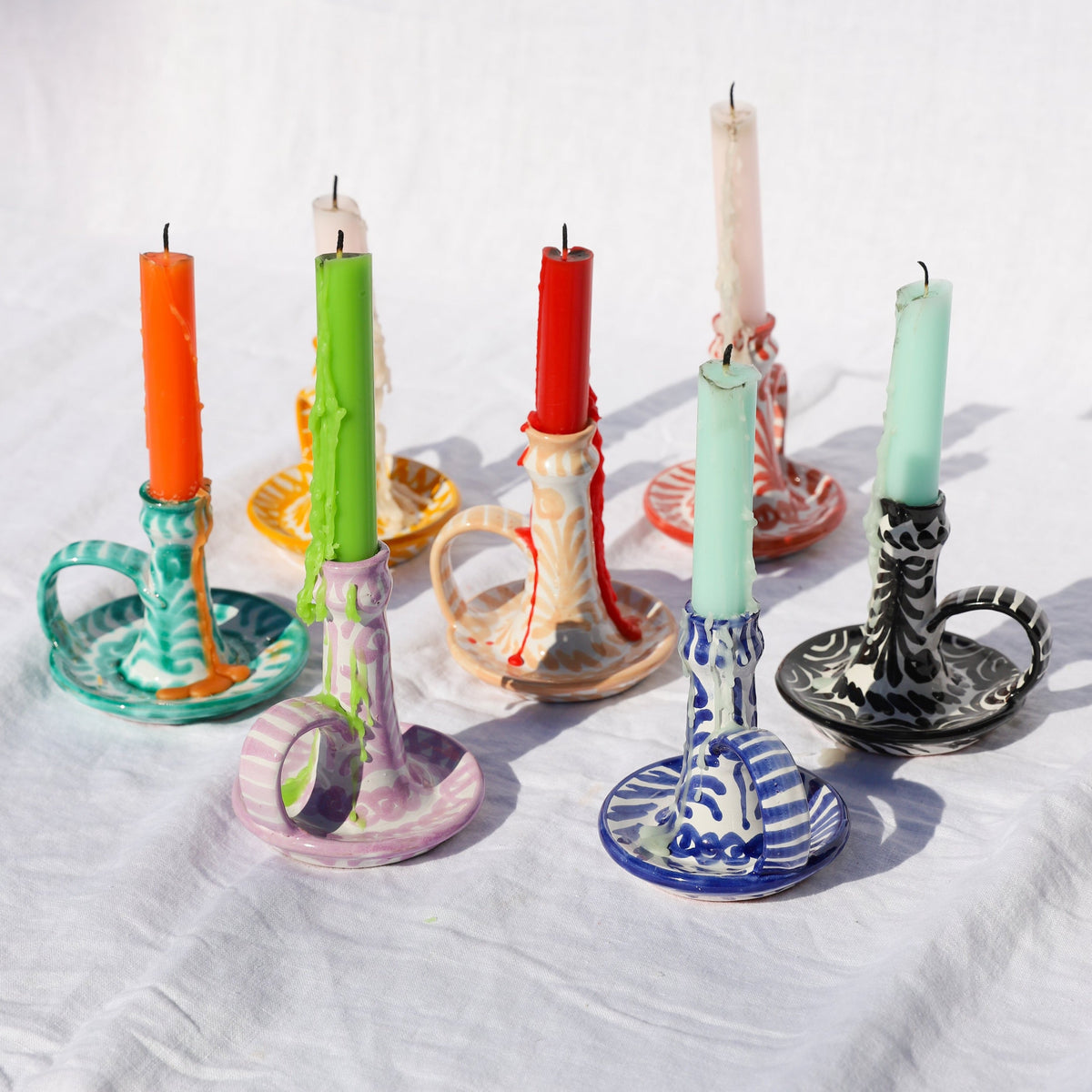 Casa Melocoton Candlestick with Hand-Painted Designs