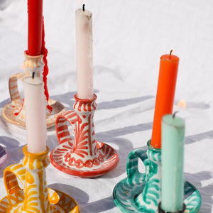 Casa Coral Candlestick with Hand-Painted Designs