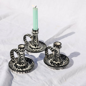 Casa Blanca & Negra Candlestick with Hand-Painted Designs